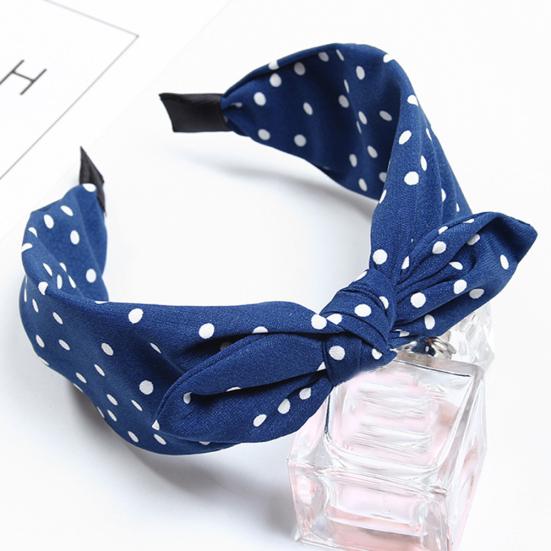 Sweet Polka Dot Print Bowknot Hair Hoop Women Wide Band Cloth Headband Headwrap