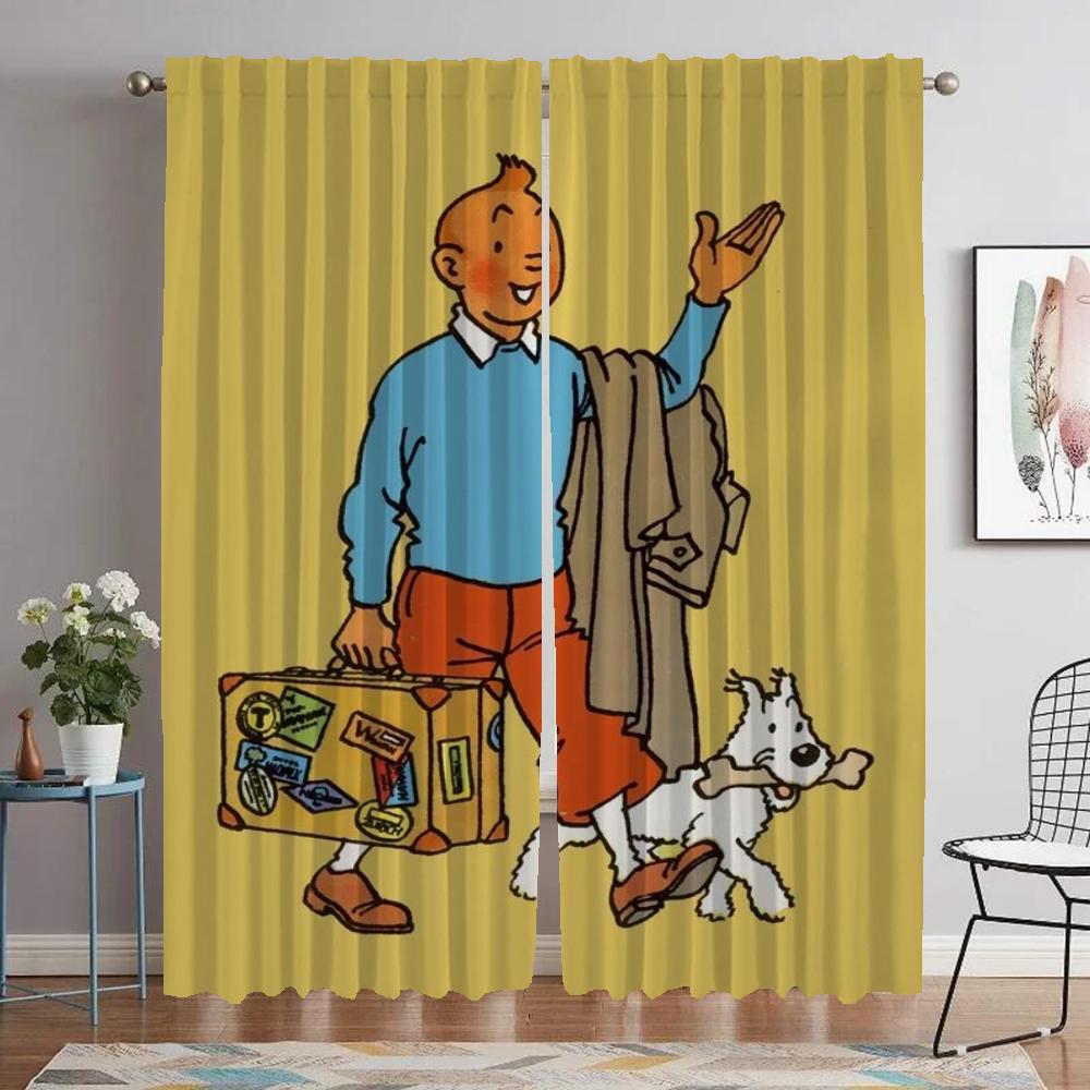 

Домашние интерьерные шторы 2 шт. Приключения Тинтина Шторы для гостиной Шторы для спальни Перегородка Кухня Детская W86xH137cmx2pcs-CL