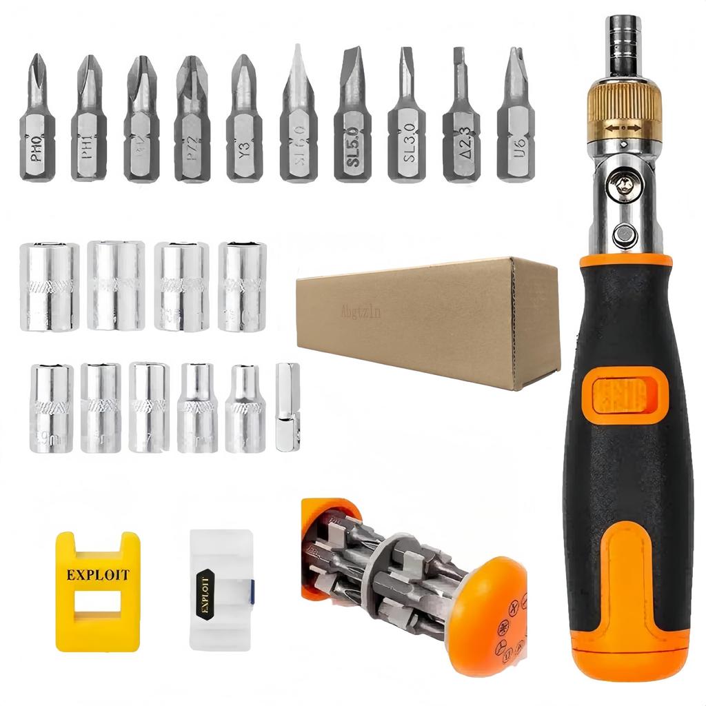 Abgtzln Ratchet Driver Tool Includes 10 drill bits and and 10 Features a grip and magnetic screwdriver with rotation for angle 21-in-1 Multi-Function