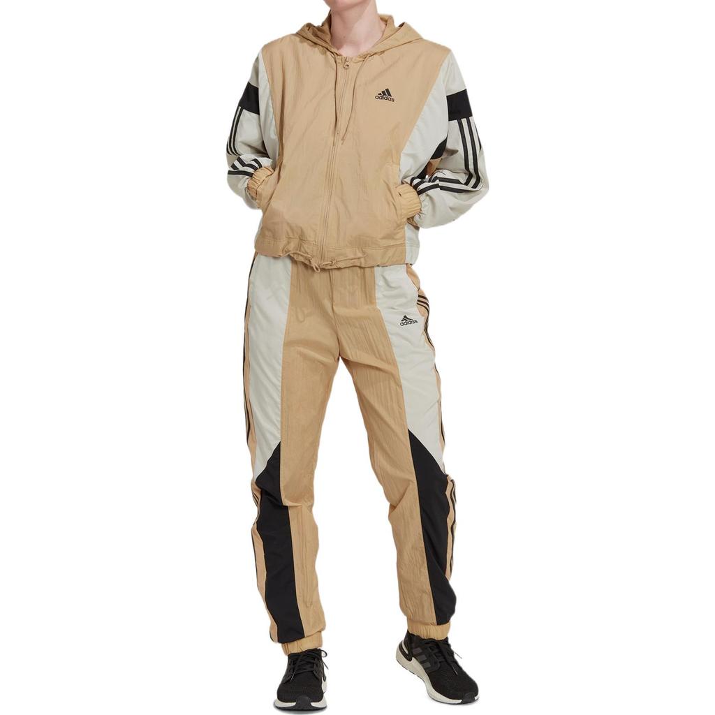 adidas Logo Kordelzug Kapuzenjacke Langarm und Bündchen-Sweathose Lässiges Set Damen Sets Khaki HK0465