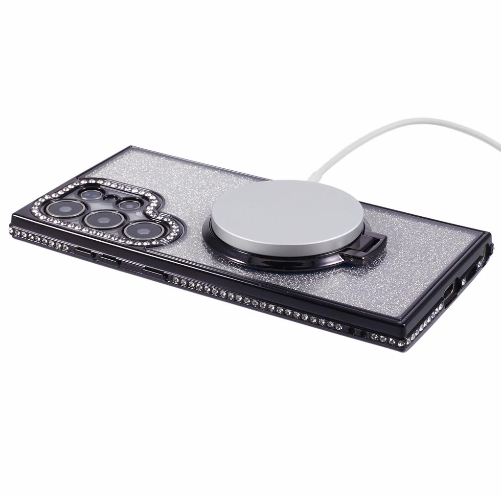 For Samsung Galaxy S23 Ultra TPU Case Rhinestone Gradient Phone Cover with Ring Kickstand