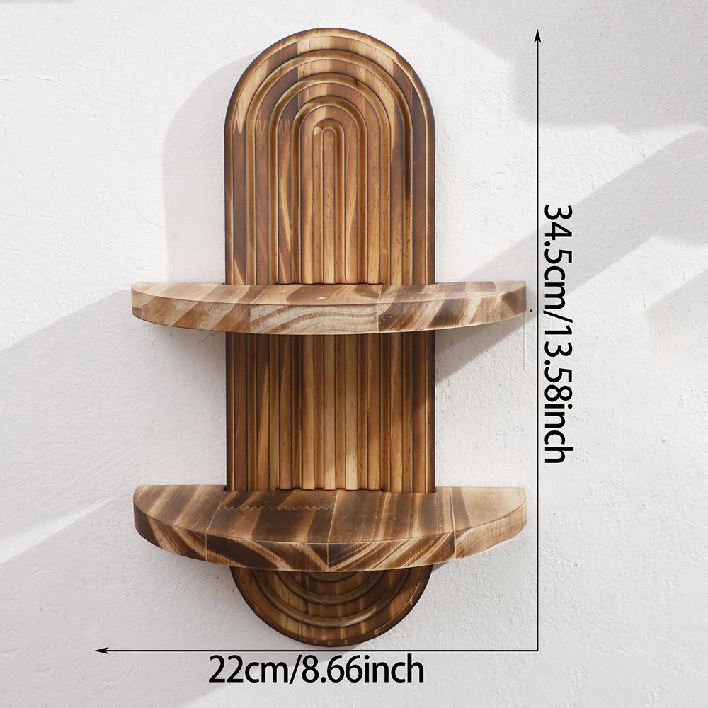 

Богемний стиль Полиця на стіну з масиву дерева Еліптичний спіральний жолобок Дизайн Натуральний дерев яний органайзер для зберігання Декор для вітальні Ручна робота Економія місця Double Layer коричневий