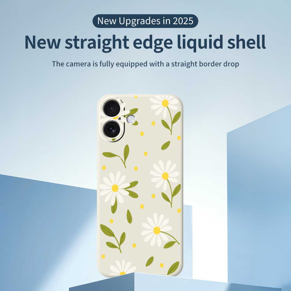 For iPhone 17 Case White Flowers Green Leaves Pattern Printing Straight Edge TPU Phone Back Cover