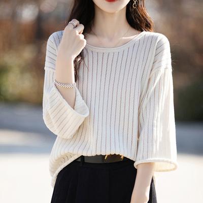 Pullover Hollow Knitted T-shirt Summer Women's T-shirt Cool Knit Sweater Loose Three-quarter Sleeves