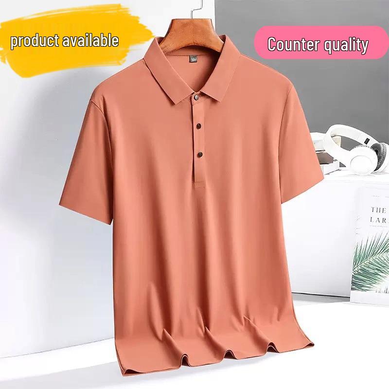 

Мужская летняя дышащая рубашка-поло из ледяного шелка - Бесшовная, с коротким рукавом, повседневная деловая, с принтом логотипа, большого размера футболка с лацканами 5XL