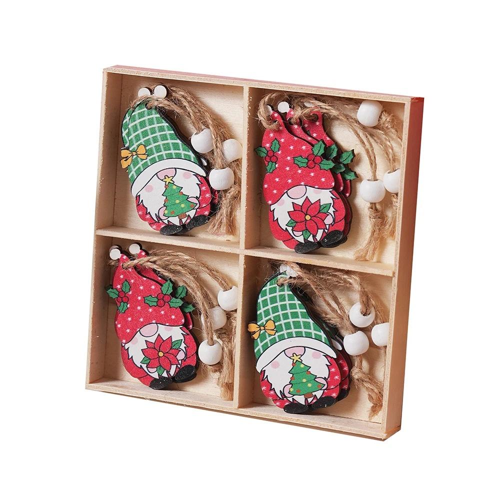 12/24PC Christmas Elf Green Hair Monster Wooden Pendant Xmas Party Christmas Tree Decor Home Festival Scene Hanging Decor Gift
