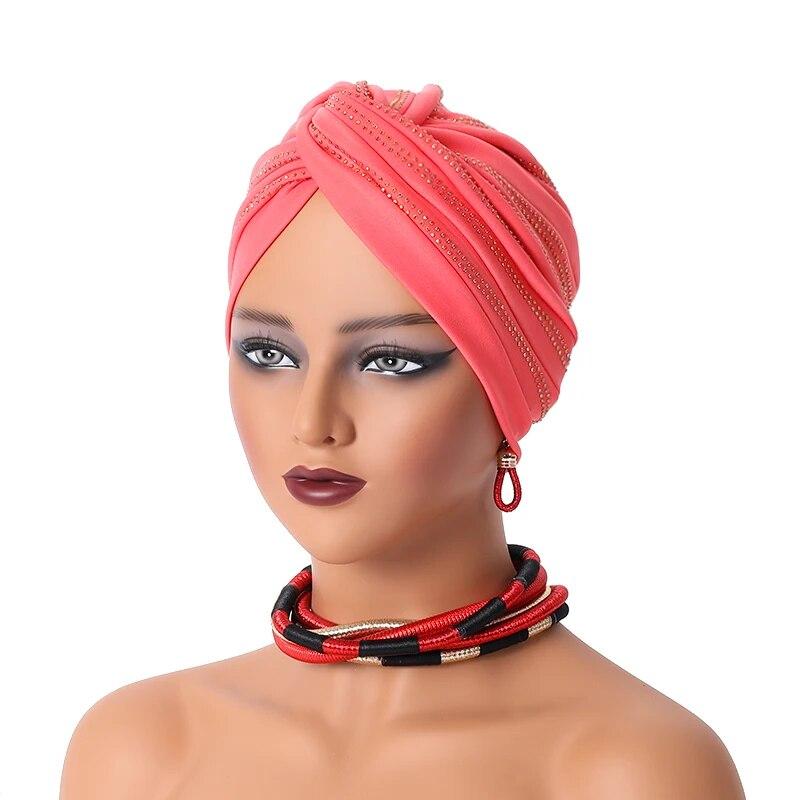 Fashion Women Diamonds Turban Hat Female Head Wraps
