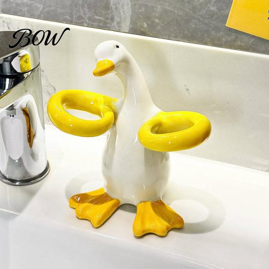 Waterproof Toothbrush Base Duck Shape Holder, Ceramic Electric Stand, Holder Cute Bathroom Countertop Organizer, for Bathrooms Toothpaste Storage Rack