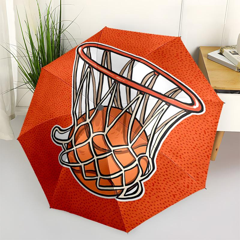 1pc Basketball Hoop Automatic Open/Close Umbrella 8-Rib Strong Frame, Portable Travel Umbrella for Women & Men, Birthday Gift Parties, Everyday Use