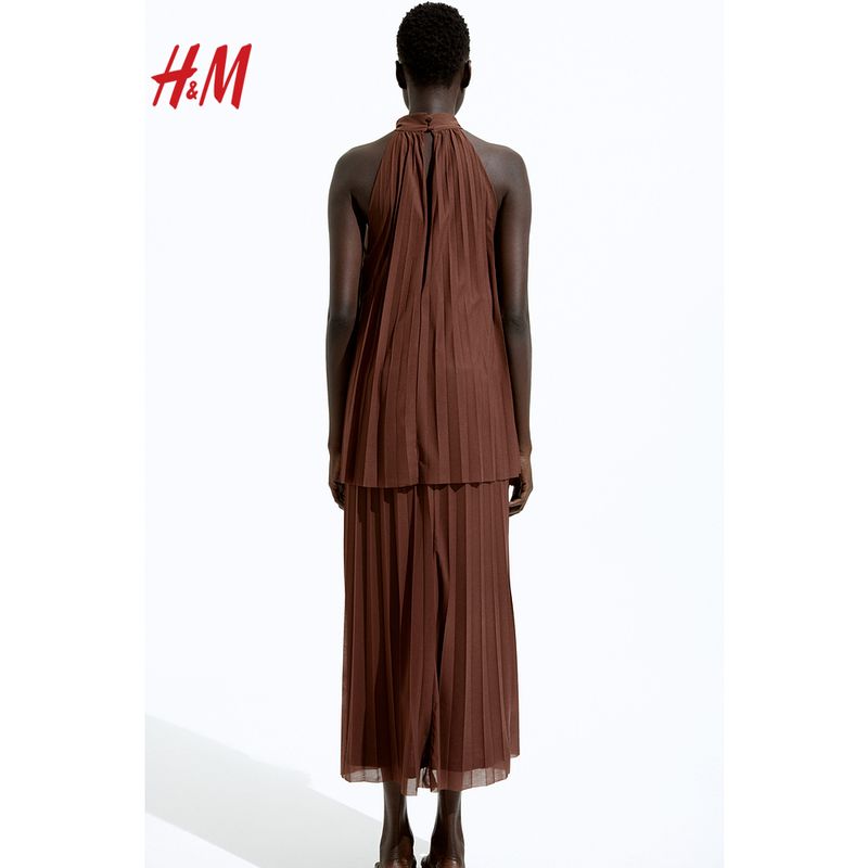 

HM Women s Clothing Halterneck Dress 2025 Summer New Arrival Halterneck Elegance Layered Pleated Dress 1277410