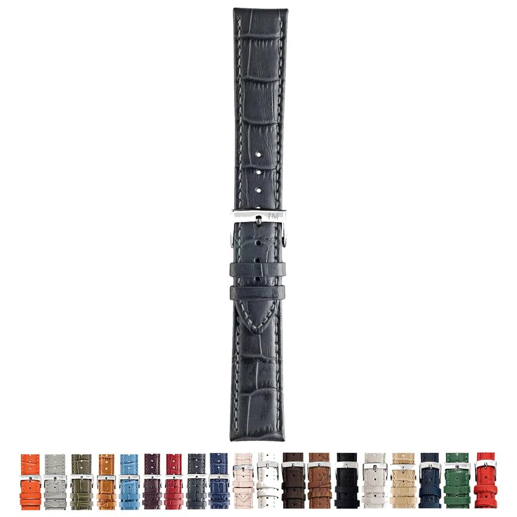 Morellato BOLLE 18mm Kohlefarbenes Leder-Uhrenarmband mit Ersatzwerkzeug X2269480191018M Krokodil-Prägung [Offiziell Importiert]