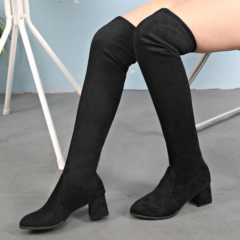 Elegant Heeled Women's Long Boots Above Over The Knee High Heels Thigh Pointed Toe Ladies Shaft Shoes Elastic Spring Autumn Hot