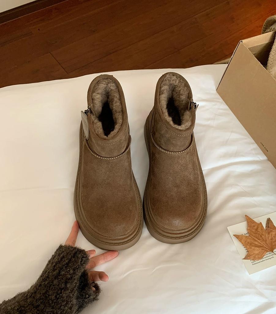 Wool Version~ Small Ears, Plush Thick-soled Polished Cotton Shoes, Short Tube, Wool Short Boots, Women's Fur Integrated Snow Boots