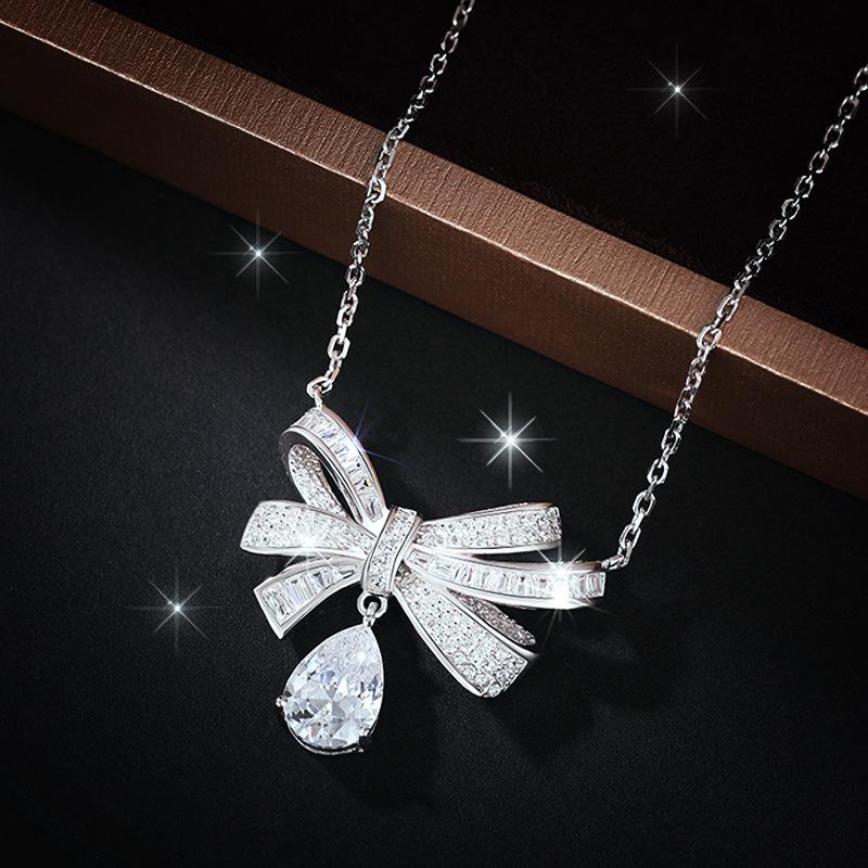 

Bow Necklace Women, Light Luxury Water Drop Pendant Jewelry, Sweet Dress With Jewelry