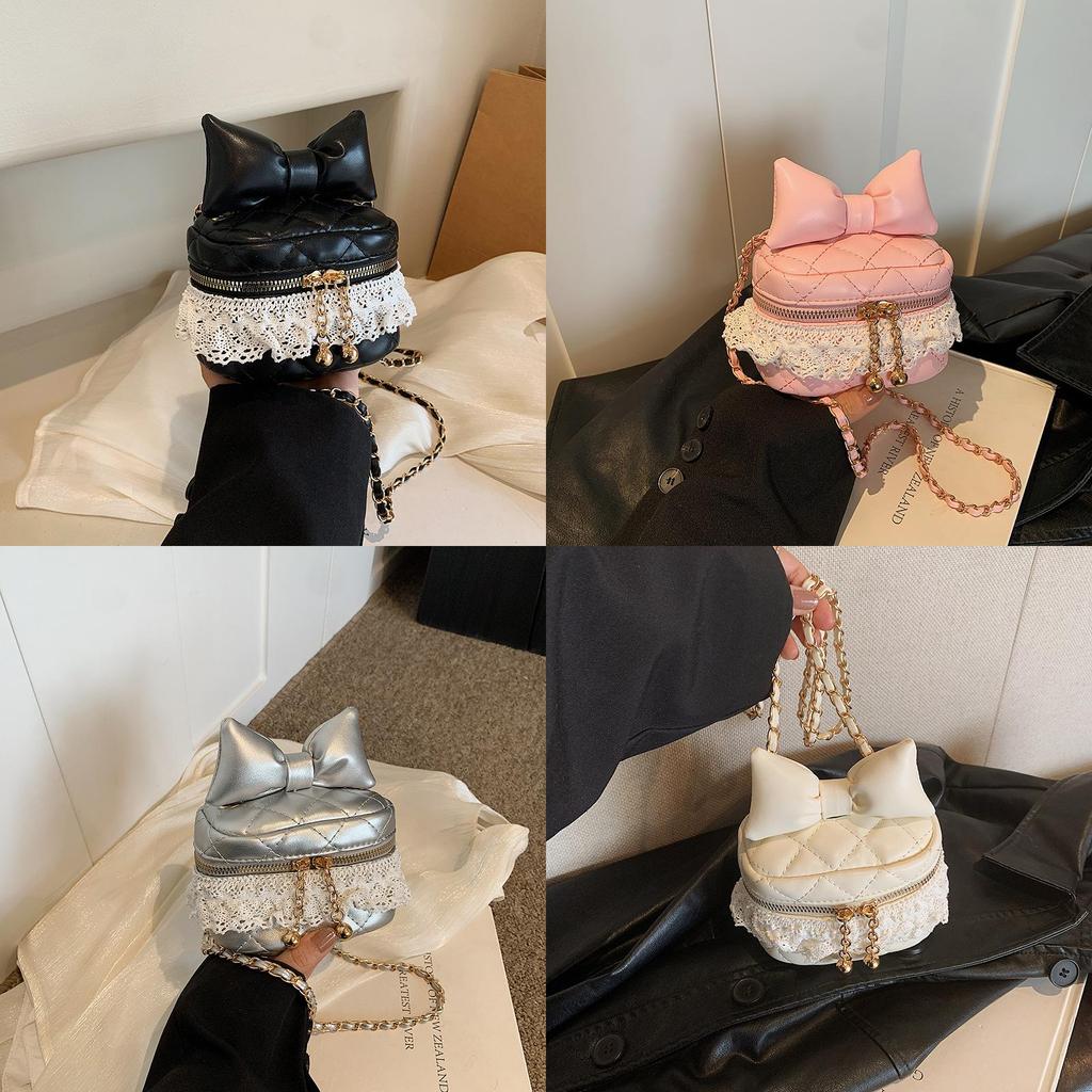 Entzückende Mini-Box-Tasche mit Schleifen und Spitzenkette Schicker Stil für Jungen und Mädchen