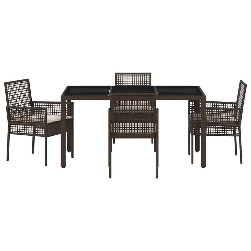 Garden Dining Set 5 pcs Brown Poly Rattan