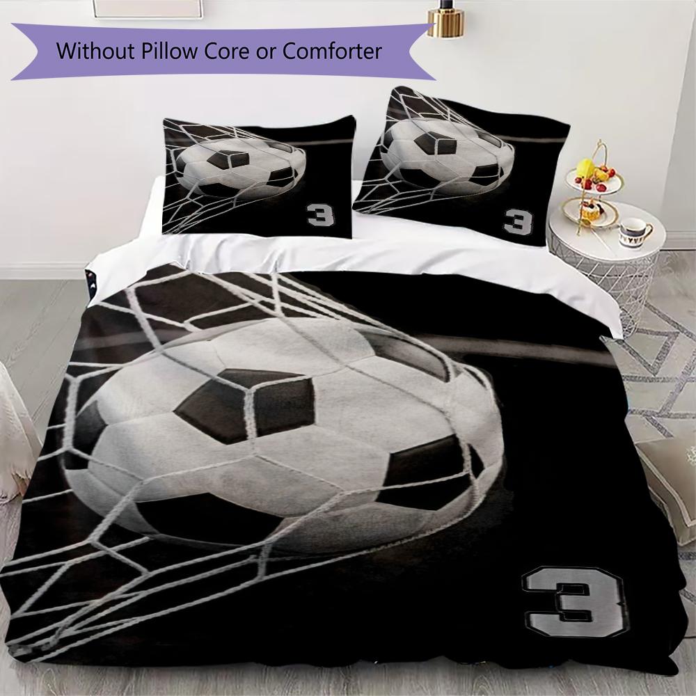 1 Stück Fußball-Thema Bettwäsche Steppdecke Set Bettbezug Kissenbezug Heimdekoration Geburtstagsgeschenk (1 * Bettbezug + 3 * Kissenbezug, ohne Füllung)A2
