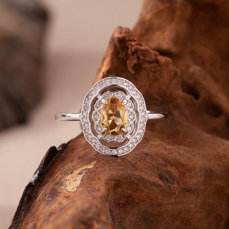 S925 Sterling Silver Colored Treasure Ring Women'S Natural Topaz Sapphire Olivite Diopside Garnet