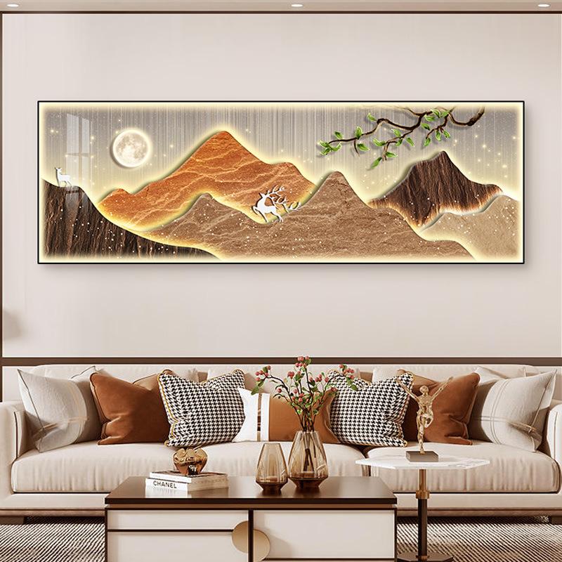 New Chinese Style Mountain Canvas Painting Wall Art Rich Tree Posters Golden Deer Wall Art for Living Room Decoration Unframed