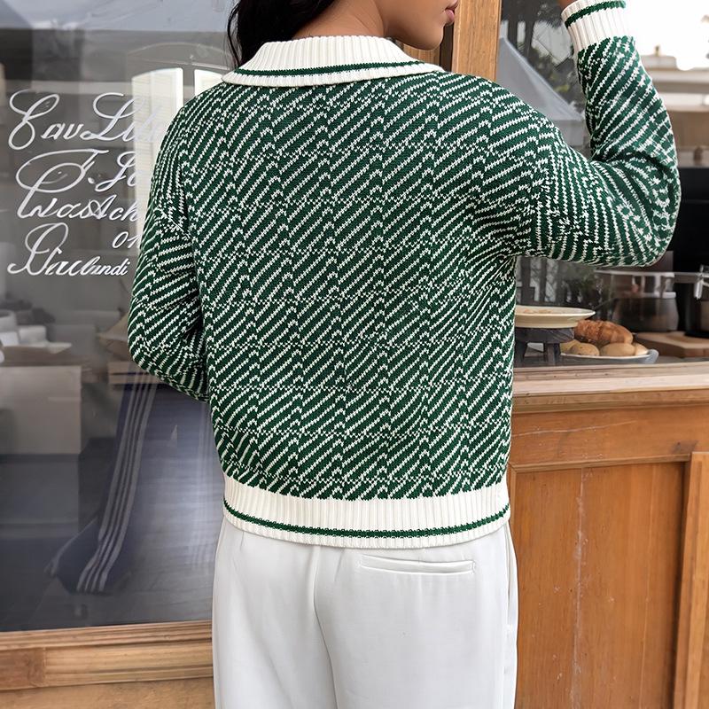 TEMU 2026 Autumn/Winter Gentle Commuting Knitwear: Diagonal Stripe Lapel Half-Button Loose Sweater