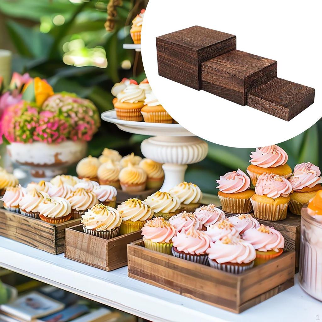 3 Stuks Houten Taart- & Cupcakestandaards Organizer Vierkante Houten Kisten Sieraden Displaystandaard voor