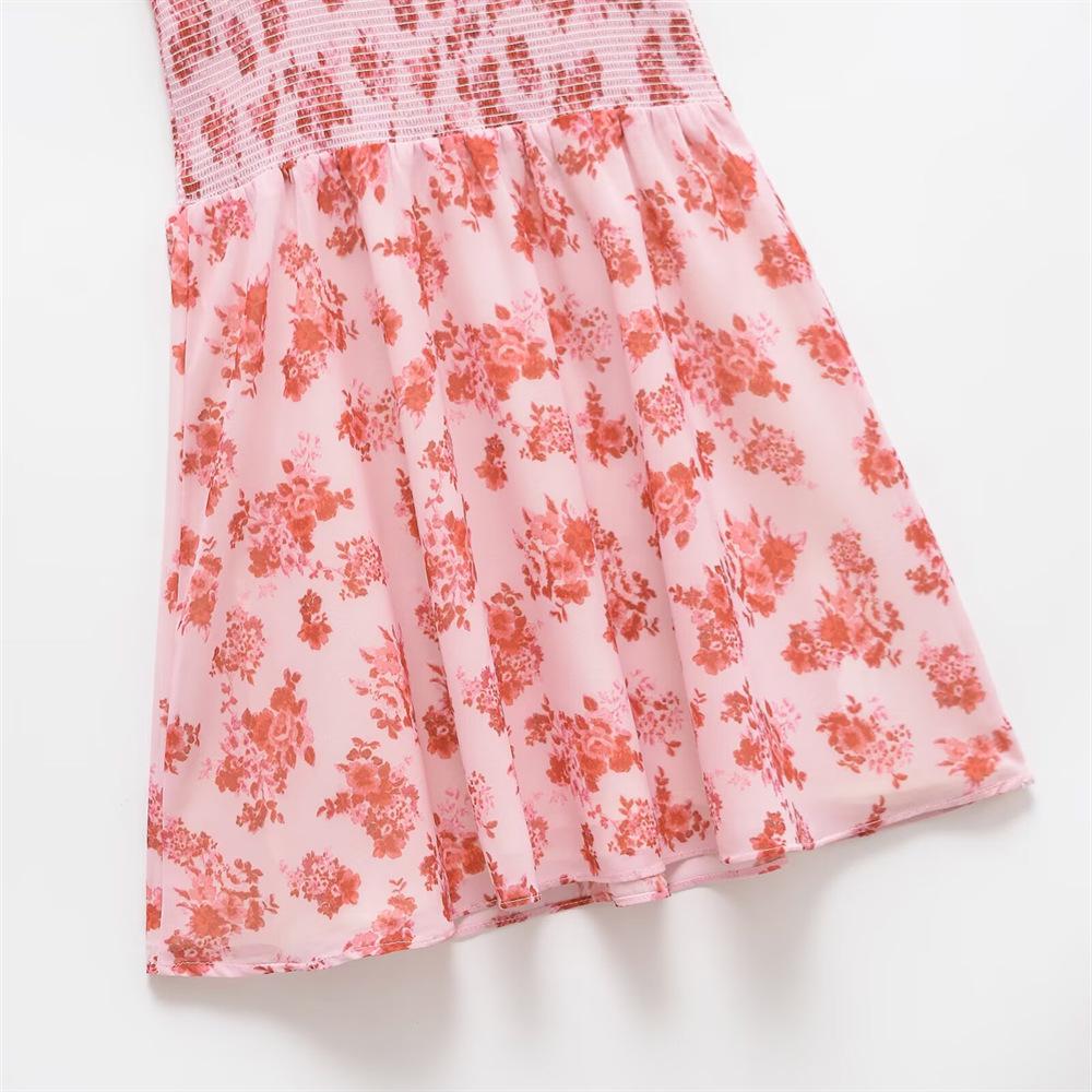 2025 Spring/Summer Women's Sweet Slim Fit Printed Dress - Round Neck, Short Sleeve