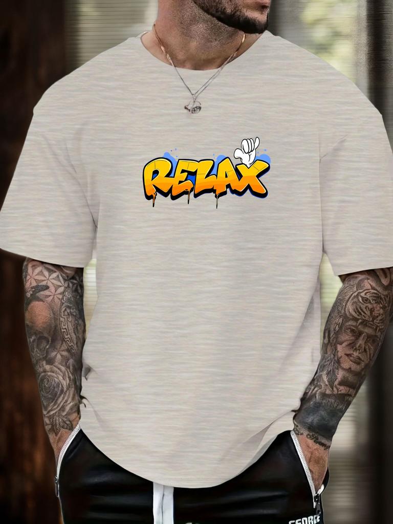 Mens Casual Tshirt Graffiti Relax Print Short Sleeve Round Neck Breathable Soft Oversized Trendy Daily Wear Tee