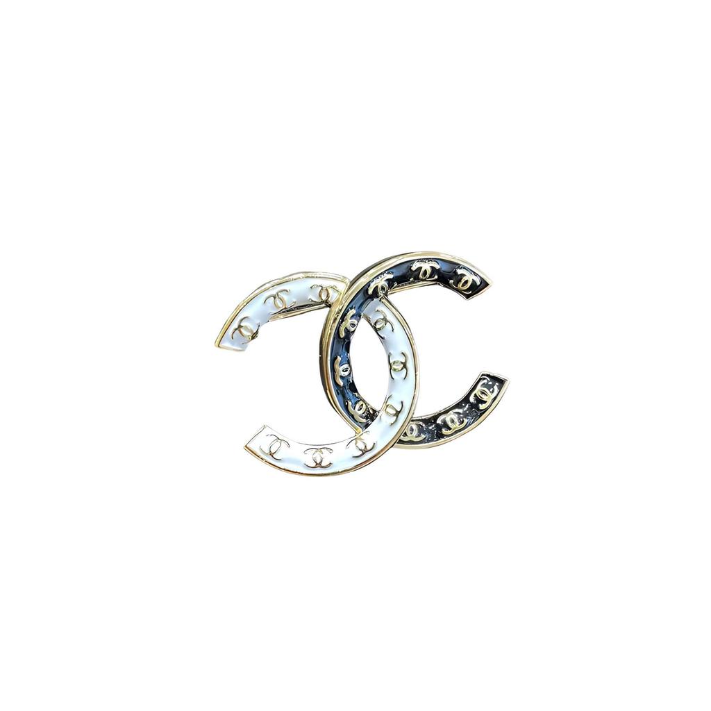 Chanel Double C Logo Brooch Women accessories Gold White Black ABC990-B16125-NW385