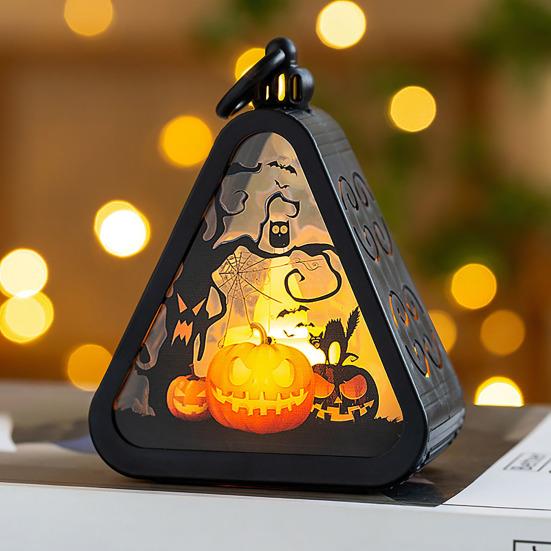 Halloween Pumpkin Lantern Witch Portable Carry Light Trick or Treat Decoration Party Scene Setup Props for Mantel Cabinet Decor