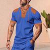 American Summer Casual Men's Tether Loose Henry Western Denim Waffle Short Sleeve Suit