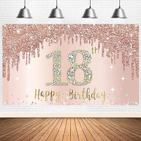 Decorazione per il 18° Compleanno Stendardo di Sfondo Oro Rosa Decorazione per Feste Sfondo Fotografico per Interni ed Esterni
