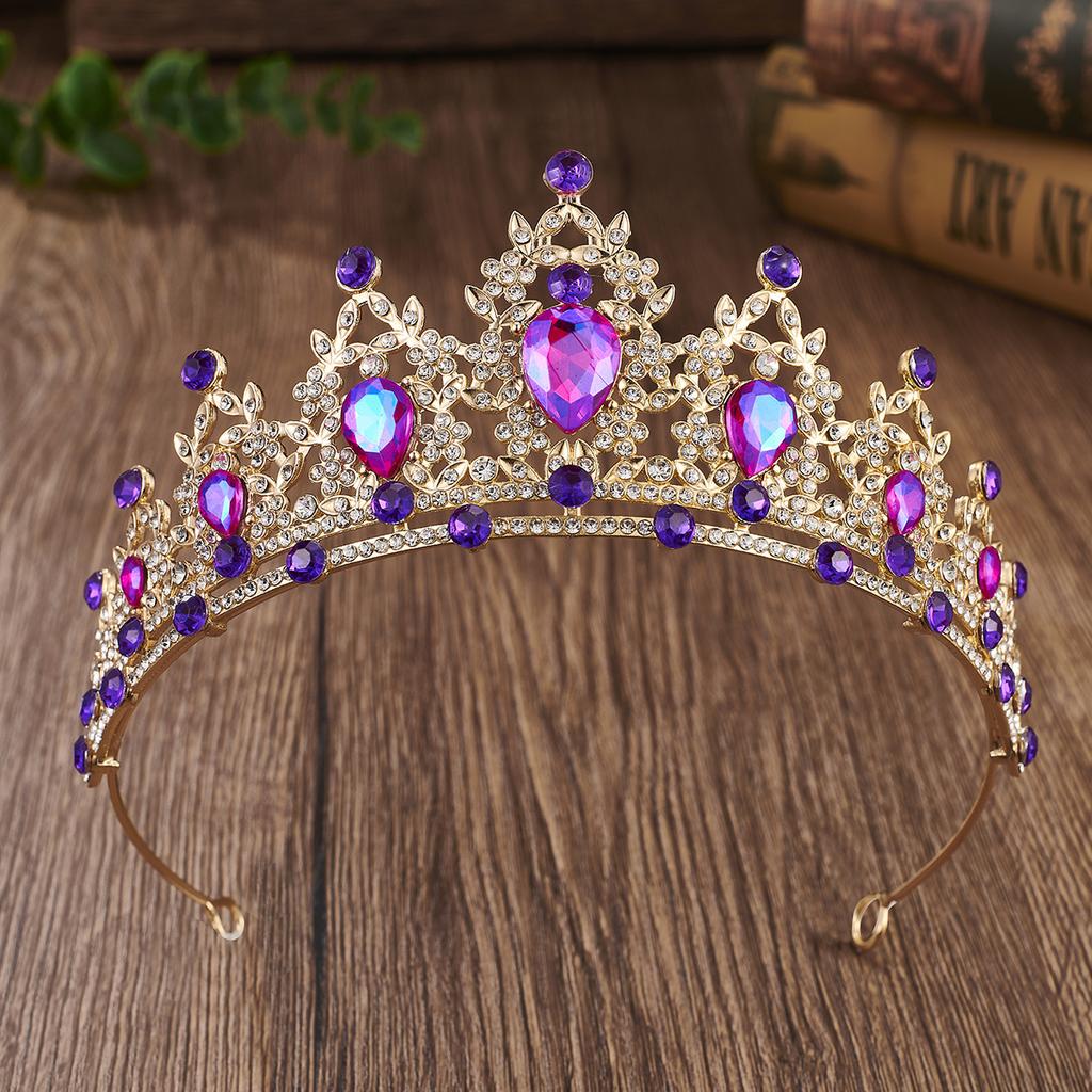Couronne de mariée européenne et américaine, bandeau en strass coloré, couronne en alliage baroque, accessoires pour robe de mariée, accessoires pour cheveux
