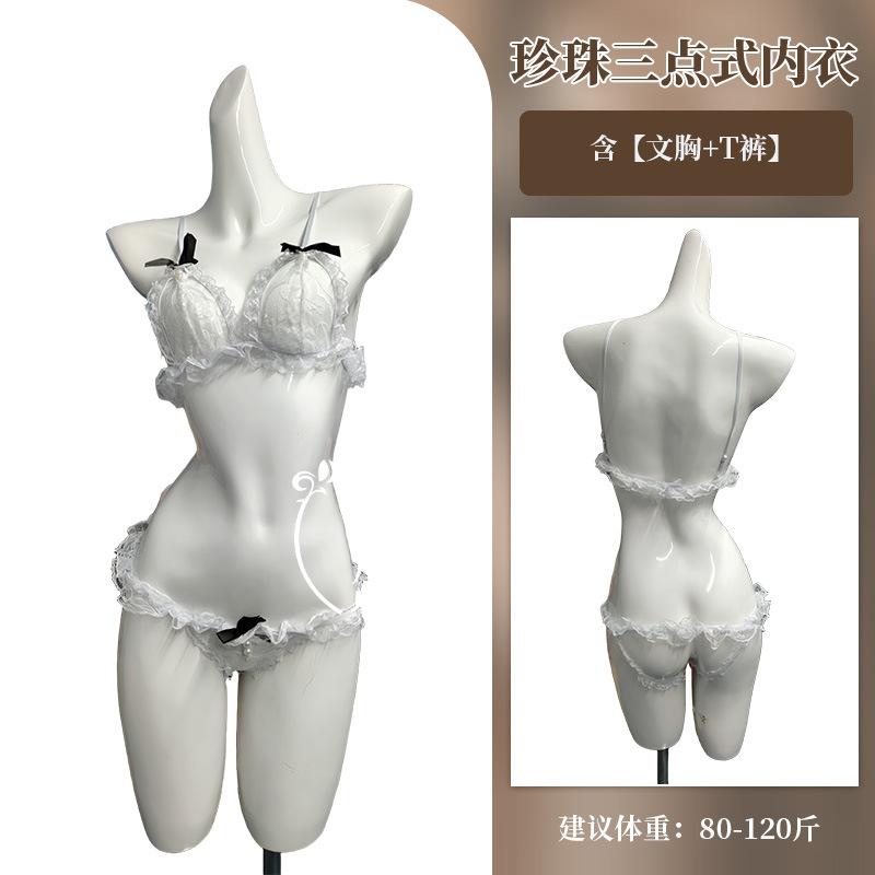 Pearl three-point underwear set, sexy lace open bow, sexy underwear, hot bra.