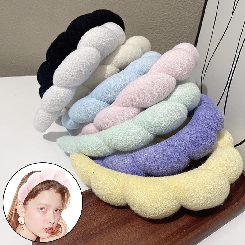 Sweet Twist Sponge Headband Solid Color Towel Velvet Headband Women Washing Face Spa Makeup Hairband Anti-slip Soft Top Headband