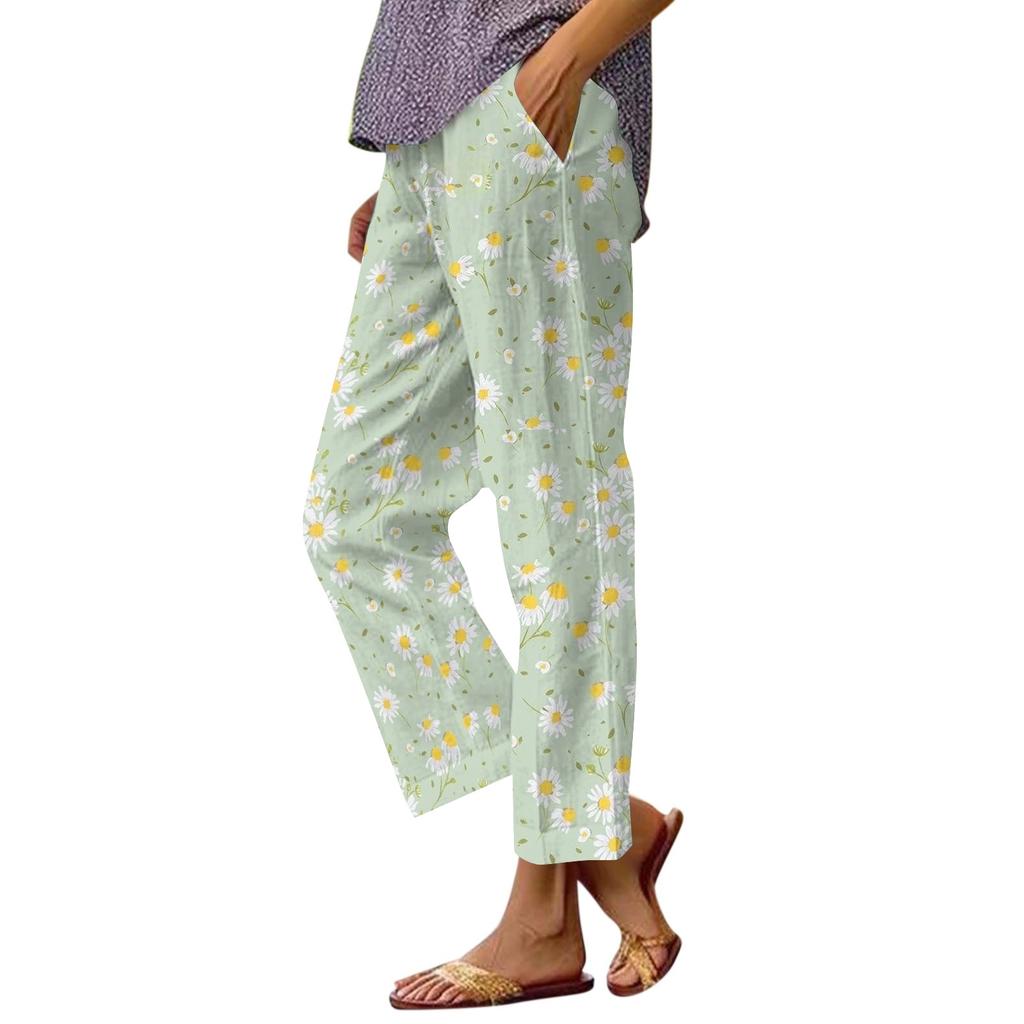 Damen Casual Hose mit Kordelzug und elastischem Bund mit Seitentaschen Entspannte Passform Leichte bedruckte Loungehose