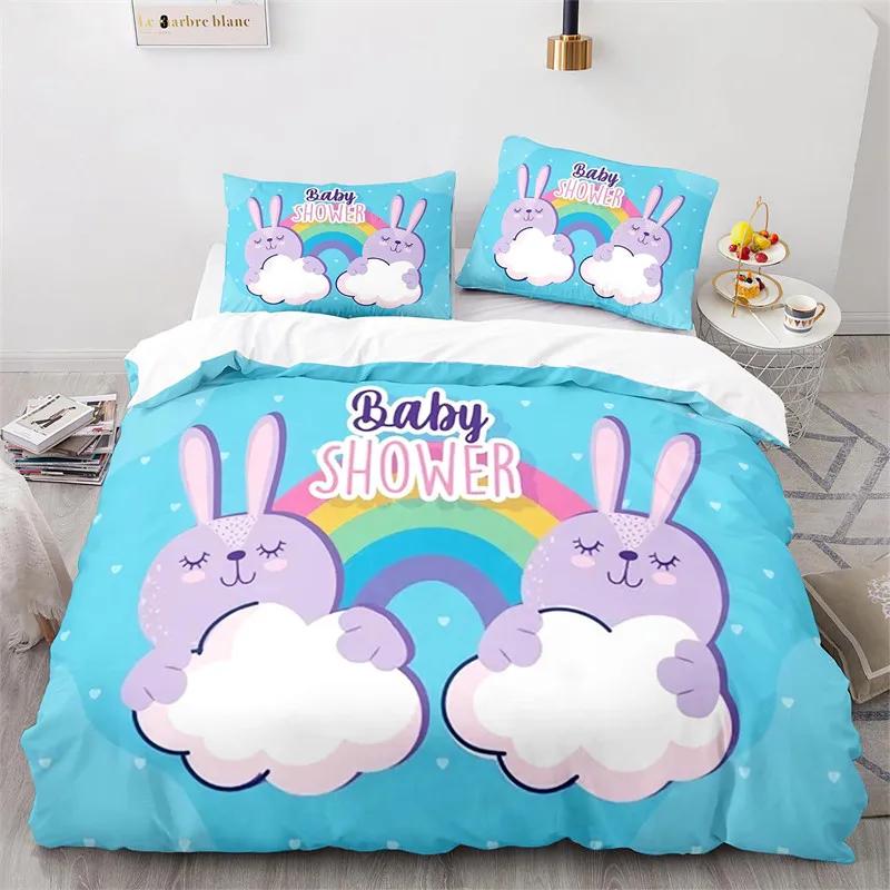 Copripiumino Animali Cartoni Animati Simpatico Set Letto Coniglio Arcobaleno Microfibra Fauna Selvatica Copripiumino Misura Singola Per Bambine Bambini Stanza Kawaii