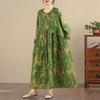 New Spring Summer Vintage Floral Print Maxi Dress Loose Oversize Long Sleeve for Women Plus Size
