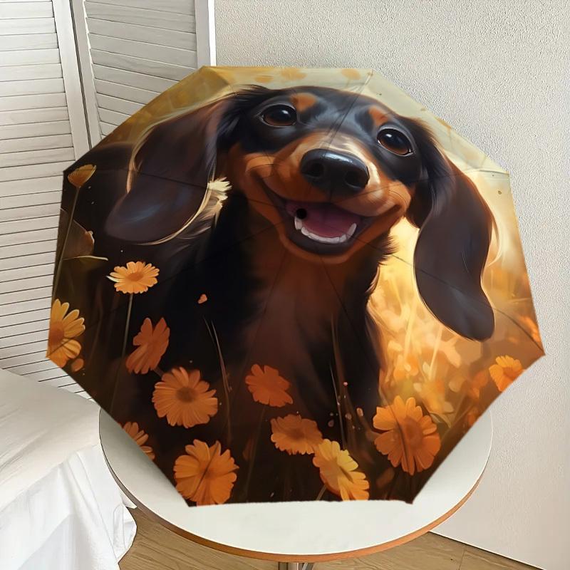 

1pc Dachshund, Yellow Flowers Automatic Folding Umbrella, Heavy-Duty 8-Rib Construction, Perfect for Everyday yy251114150