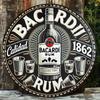 Hochauflösende Holzbrettmalerei Vintage Bacardi Rum Runde Wandkunst Retro Qualität Likör Dekorative Plakette D Flach
