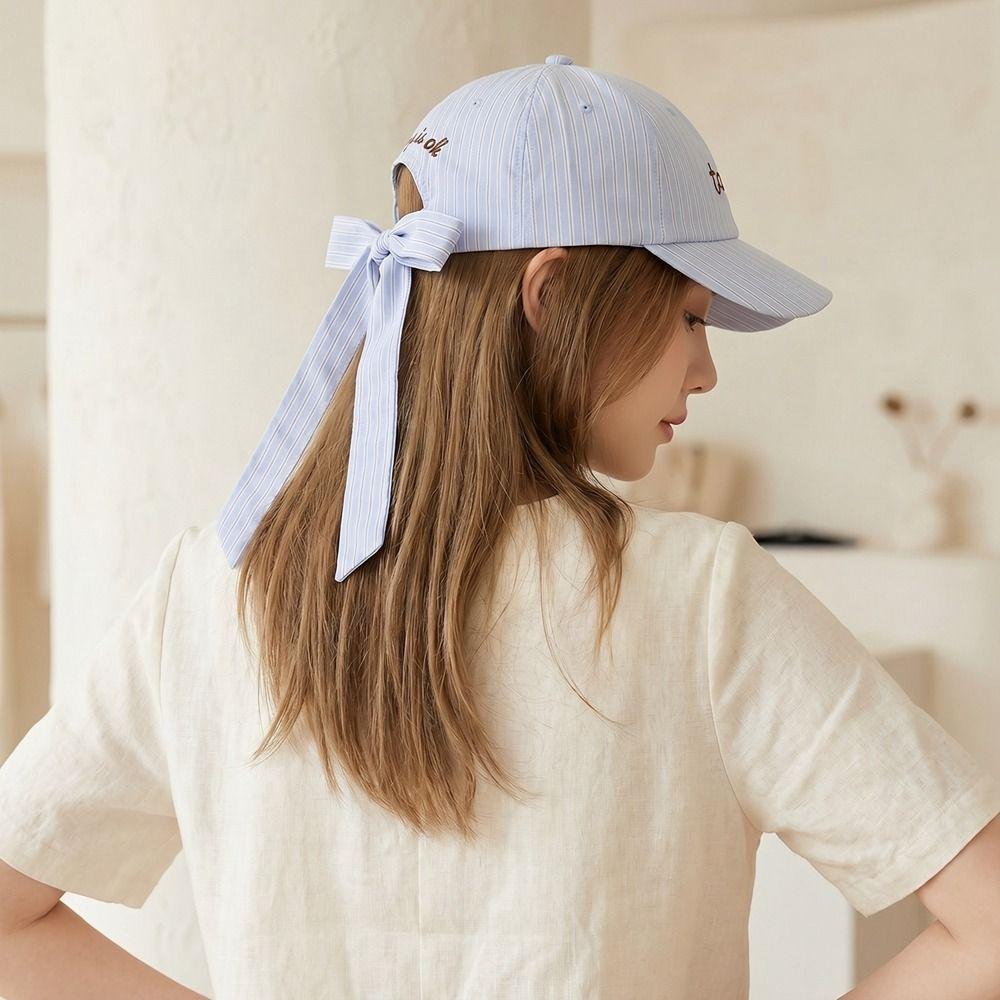 Versatile Creative Letter Embroidery Baseball Cap Bow Ribbon Design Y2K Cotton Baseball Cap Cute Fashion Sun Hat Outdoor