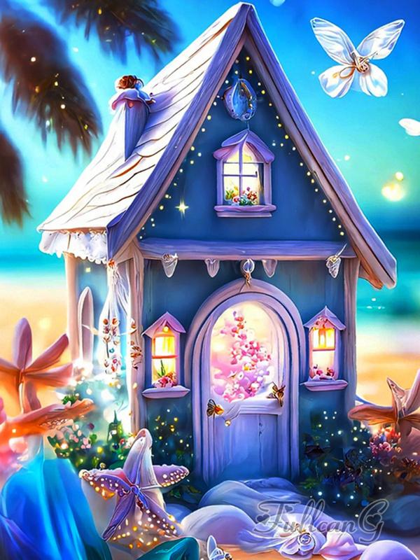 Diy 5D Diamant Pictură Vanzare Beach View House Full Square Round Drill Broderie cu strass Fantasy Cottage Mozaic Kit cusaturi de cruce Decor de perete AA4649