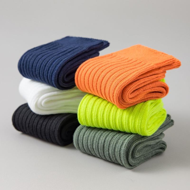 Sock Men's Autumn-Winter Double-Stitch Thick Thread Mid-Calf Socks Solid Color Retro Versatile Long-Sleeved Socks Cotton Sport Men's Socks