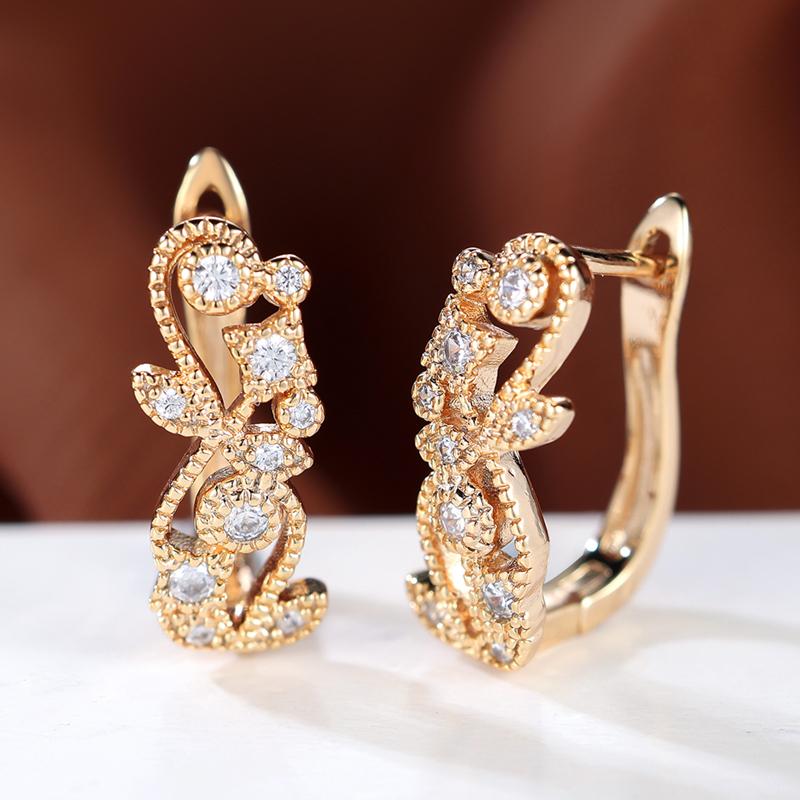 Elegante weiße Zirkon-Blatt-Tropfen-Ohrringe für Frauen Goldfarbe Hohle Creolen Modeschmuck Weihnachtsgeschenk