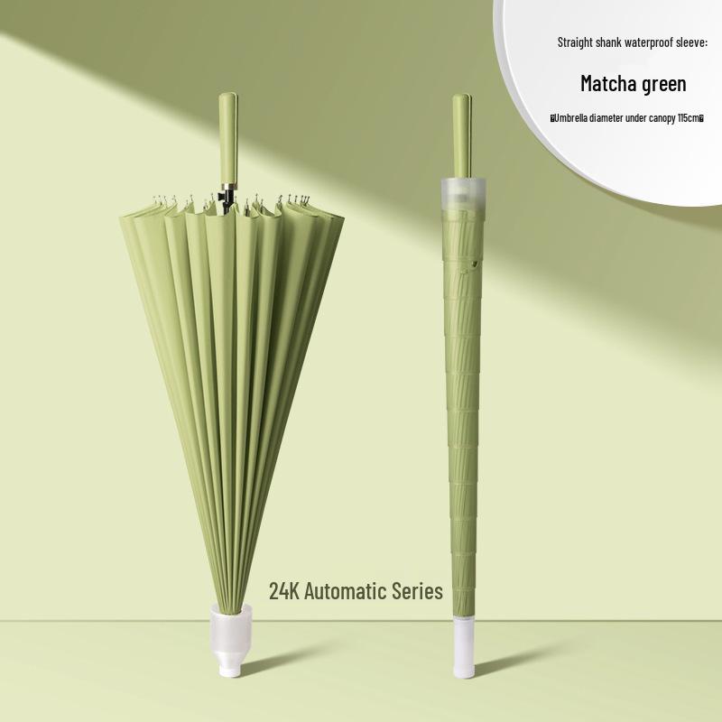 Windproof Solid Color 24-Rib Automatic Business Umbrella - Long Handle Sun and Rain Shield, Ideal for Gifting.