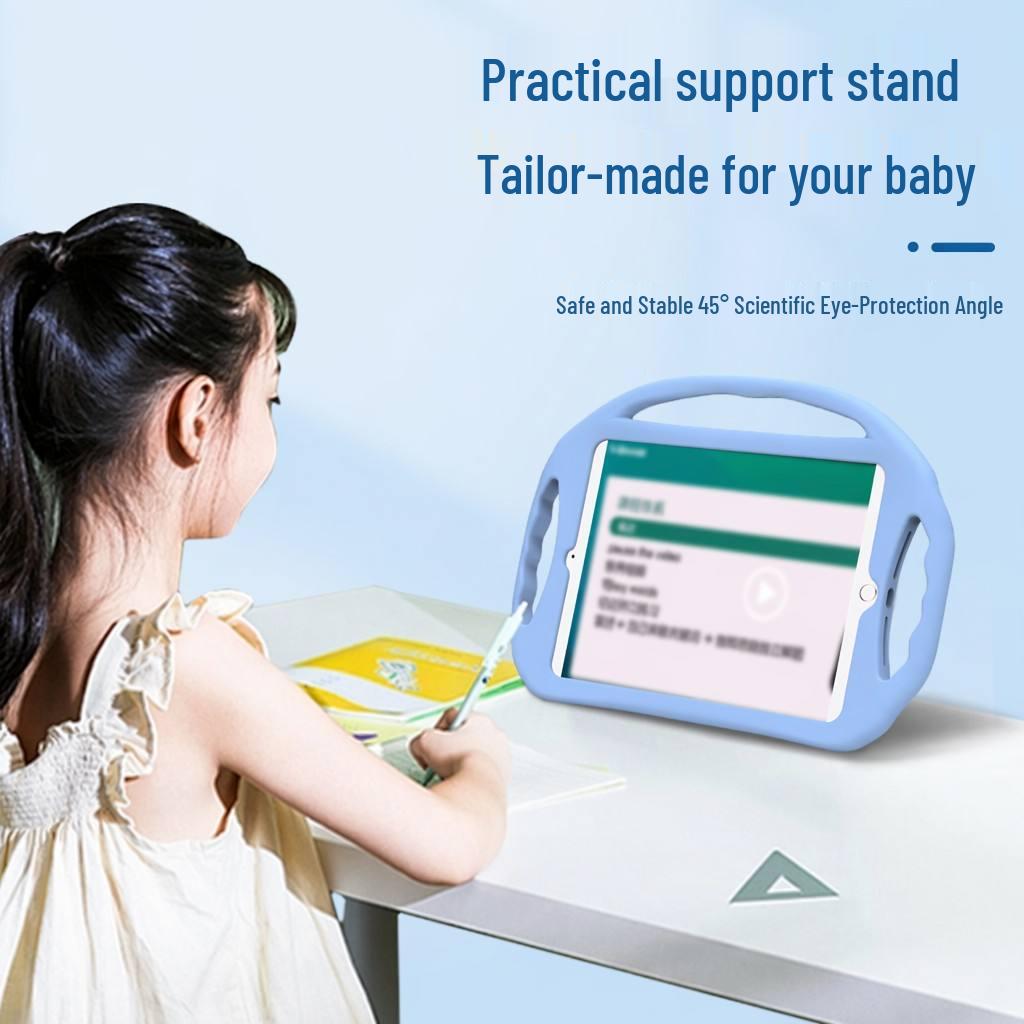 iPad 7/8/9 10.2 Silicone Protective Case with Stand and Three Handles - Drop-Proof Tablet Shell