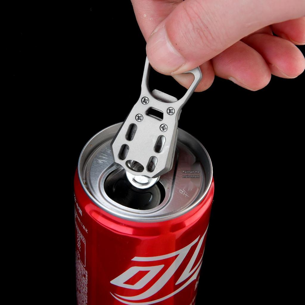 Titanium Alloy Keychain: Portable EDC Multi-functional Tool with Can and Bottle Opener.