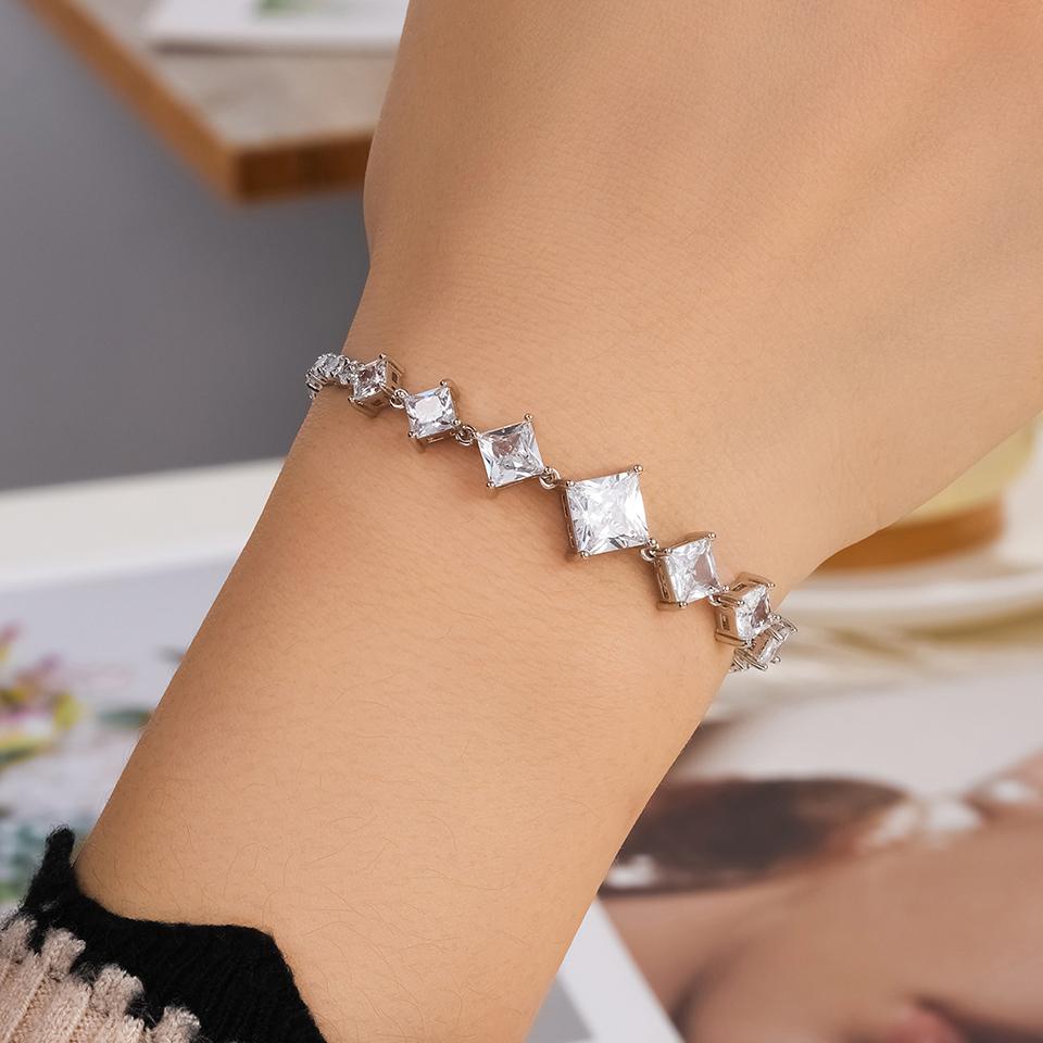 ZAKOL Shiny Geometric Clear Zircon Tennis Bracelet for Women Elegant Sliver Gold Color Aesthetic Wedding Zircon