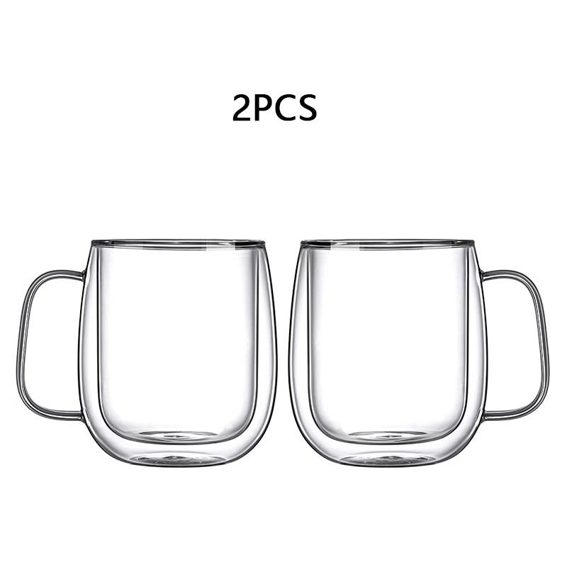 

250/400 мл прозрачная стеклянная кружка с двойными стенками для дома, кофе, молока, кружка с ручкой, для горячих, холодных напитков, сока, напитков, набор из 1/2/4 шт. 400-410ml