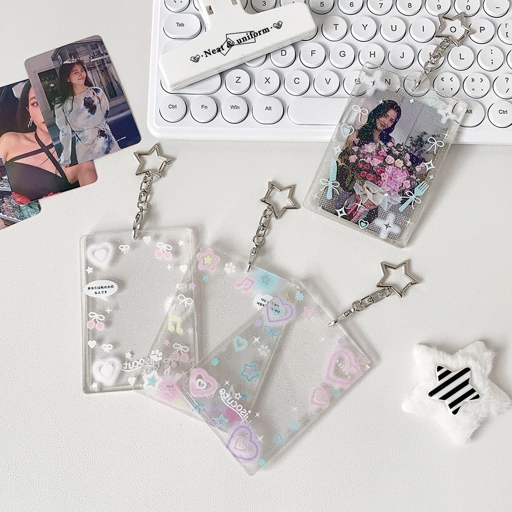 Acrylic 3 inch Photocard Holder Glitter with Pendant Keychian Photo Frame Keychain Bus Card Credit ID Bank Card Holder
