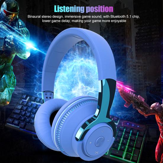 H2 Over Ear Wireless Headphones Bluetooth-compatible 5.1 Stereo Foldable Stretchable Headset Multicolor